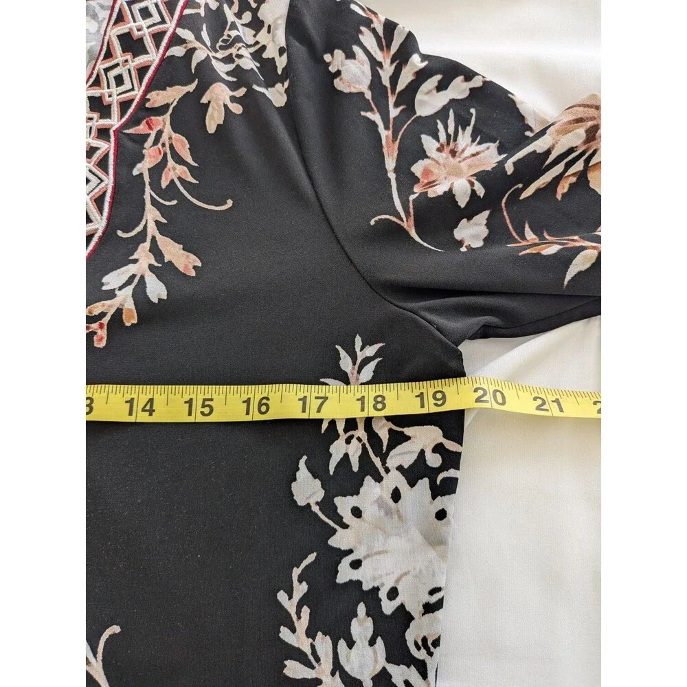 WHBM Shift Dress/Tunic Women M Multi Black 3/4 Aztec Floral Stretch Embroidery - Picture 11 of 12